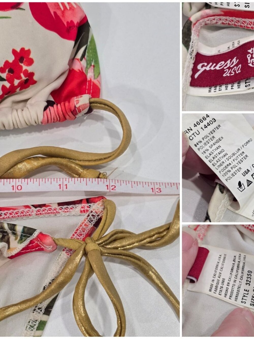 Guess ✦ Bikini Set ✦ Floral Halter Top With Gold Straps & Side Tie Bottoms S - Picture 7 of 8
